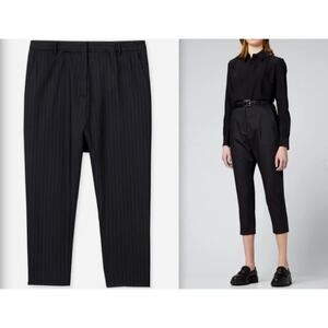 New! Nili Lotan 6 Wool Pinstripe Paris Pants $595 High Waist Drop Crotch Black